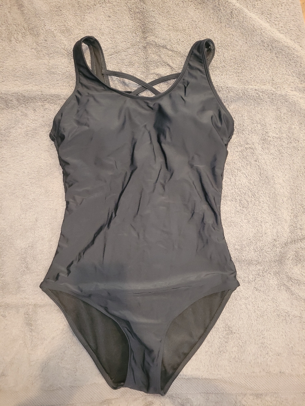 Sleek Black One-Piece Swimsuit with Crisscross Back